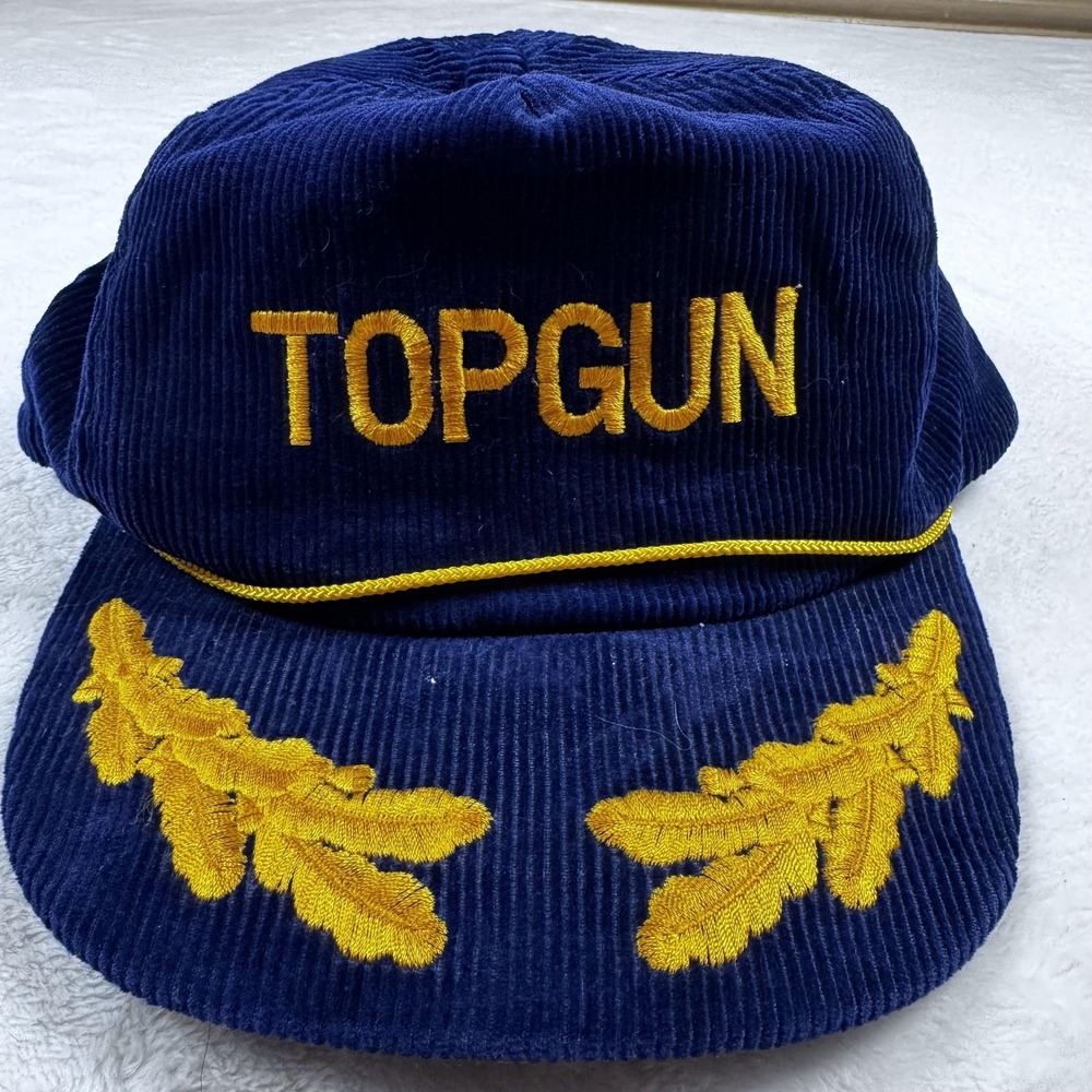 Vintage Top Gun Hat Cap Snap Back Mens One Size‎ Blue Corduroy Movie 80s